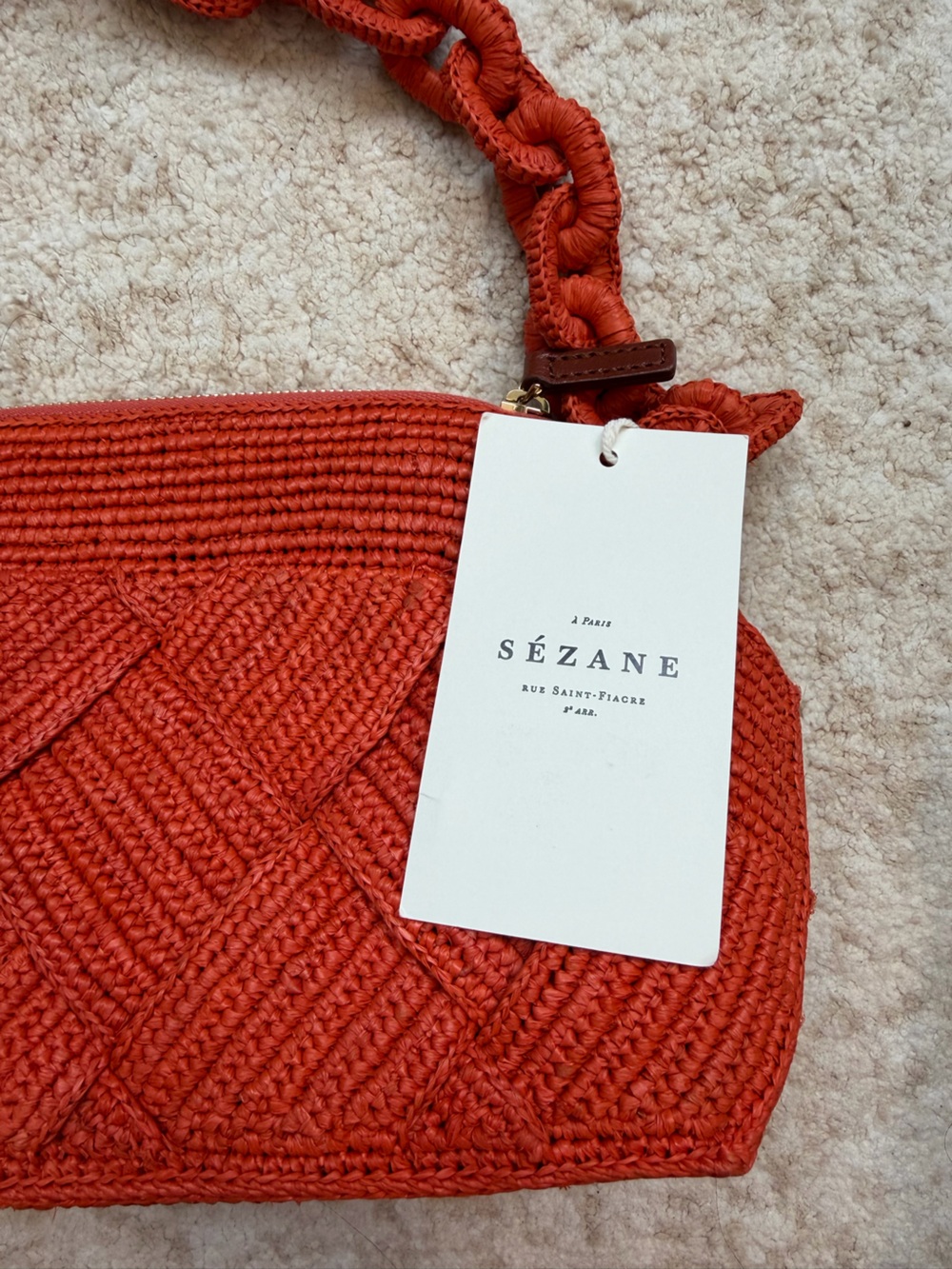 NWT Sezane Isabelle Bag in Braided Coral Raffia - Picture 5 of 7
